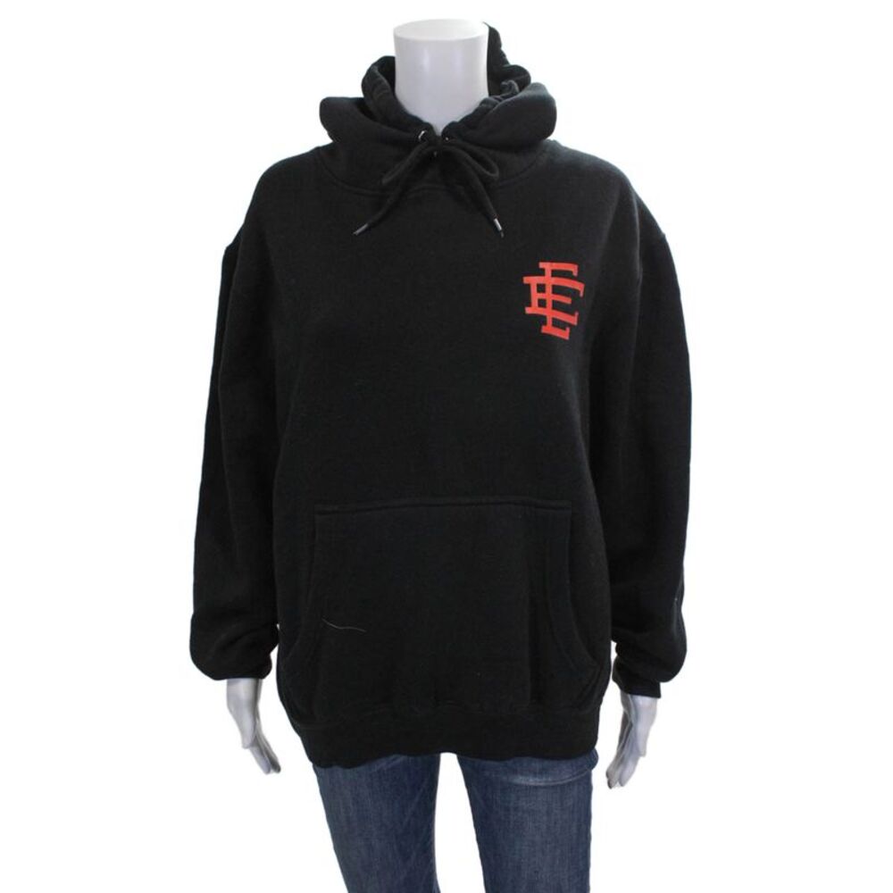 Eric Emanuel Unisex Pullover Hoodie Black Crewneck Cotton Size M